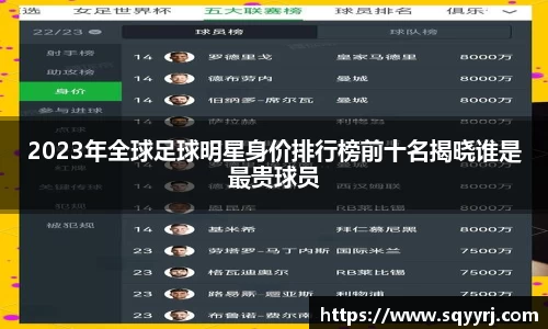 2023年全球足球明星身价排行榜前十名揭晓谁是最贵球员
